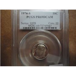 1974-S ROOSEVELT DIME PCGS PR69 DCAM