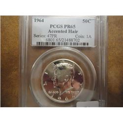 1964 ACCENTED HAIR KENNEDY HALF DOLLAR PCGS PR65