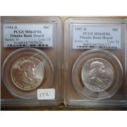 1954-D & 1957-D FRANKLIN HALF DOLLARS PCGS MS64FBL