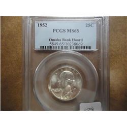 1952 WASHINGTON SILVER QUARTER PCGS MS65