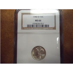 1940-D MERCURY DIME NGC MS66