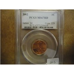 2002 LINCOLN CENT PCGS MS67RD