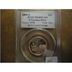 2000-S SILVER SOUTH CAROLINA QUARTER PCGS PR68