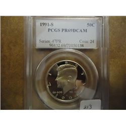 1991-S KENNEDY HALF DOLLAR PCGS PR69 DCAM
