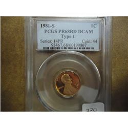 1981-S TYPE I LINCOLN CENT PCGS PR68 RD DCAM