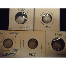 1900,07,12,14 & 15 CANADA SILVER 5 CENTS