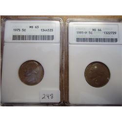 2 ANACS SLABBED JEFFERSON NICKELS SEE DESCRIPTION