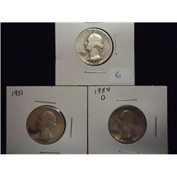 1950,51 & 54-D WASHINGTON SILVER QUARTERS