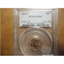 1990-P ROOSEVELT DIME PCGS MS67