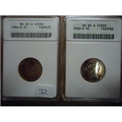 2 ANACS JEFFERSON NICKEL SLABS SEE DESCRIPTION