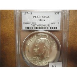 1974-S IKE SILVER DOLLAR PCGS MS66