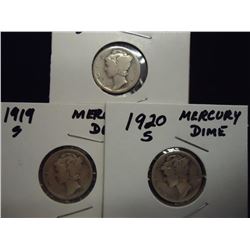 1918-S,19-S & 20-S MERCURY DIMES