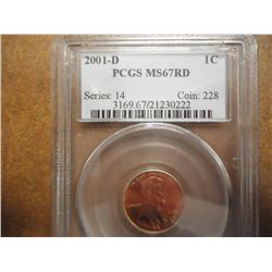 2001-D LINCOLN CENT PCGS MS67RD