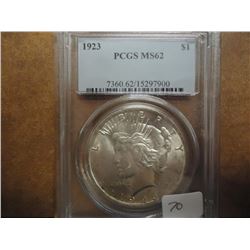 1923 PEACE SILVER DOLLAR PCGS MS62
