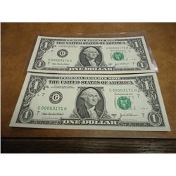 2-2003-A $1 FRN'S LOW CONSECUTIVE SERIAL 'S UNC
