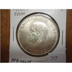 1956 MEXICO SILVER 5 PESOS .4178 OZ. ASW