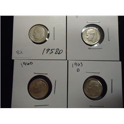 1958-D,59-D,60 & 63 SILVER ROOSEVELT DIMES