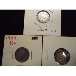 1907,09 & 18 CANADA SILVER 5 CENTS