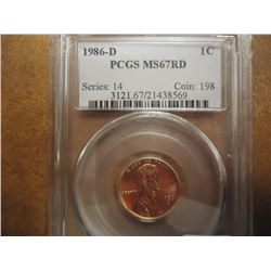 1986-D LINCOLN CENT PCGS MS67RD