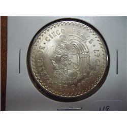 1947 MEXICO SILVER 5 PESO .8680 OZ. ASW