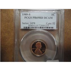 1989-S LINCOLN CENT PCGS PR69RD DCAM