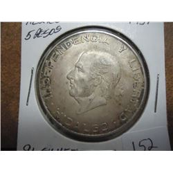 1957 MEXICO SILVER 5 PESO .4178 OZ. ASW