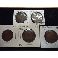 1912,17,18,19 & 20 CANADA LARGE CENTS
