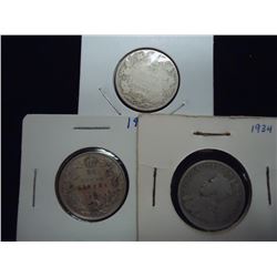 1918,29 & 34 CANADA SILVER 25 CENTS