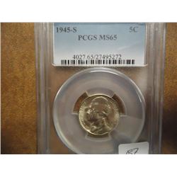 1945-S 35% SILVER JEFFERSON WAR NICKEL PCGS MS65