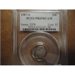 1987-S ROOSEVELT DIME PCGS PR69 DCAM