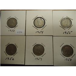 1953-58 GREAT BRITAIN 6 PENCE, 6 COINS