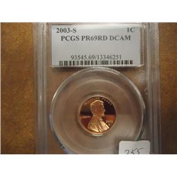 2003-S LINCOLN CENT PCGS PR69RD DCAM