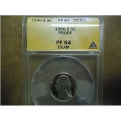 1986-S JEFFERSON NICKEL ANACS PF64 DCAM