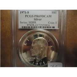 1971-S IKE SILVER DOLLAR PCGS PR69 DCAM