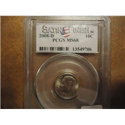 2008-D ROOSEVELT DIME PCGS MS68 SATIN FINISH