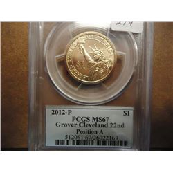 2012-P CLEVELAND DOLLAR PCGS MS67 POS. A