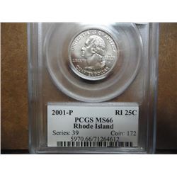 2001-P RHODE ISLAND QUARTER PCGS MS66