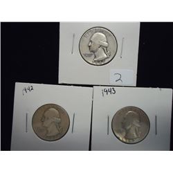 1941,42 & 43 WASHINGTON SILVER QUARTERS