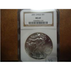 2001 AMERICAN SILVER EAGLE NGC MS69
