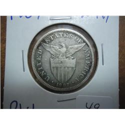 1907 US PHILIPINNES SILVER 50 CENTAVOS .2411 ASW