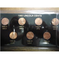 1982-7 VARIETIES LINCOLN CENT SET (UNC)