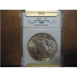 1923 PEACE SILVER DOLLAR SGS CIRCULATED