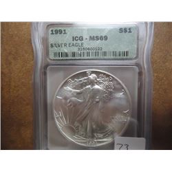 1991 AMERICAN SILVER EAGLE ICG MS69