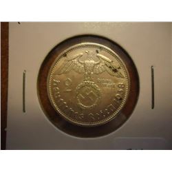 1938-B GERMAN SILVER 2 MARKS WITH SWASTIKA