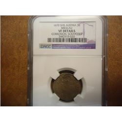 1670-SHS AUSTRIA SILVER 3 KREUZER BRESLAU NGC VF