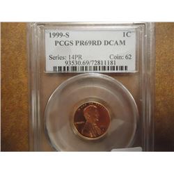1999-S LINCOLN CENT PCGS PR69RD DCAM