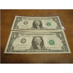 2-2003-A $1 FRN'S LOW CONSECUTIVE SERIAL 'S UNC