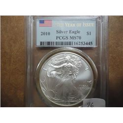 2010 AMERICAN SILVER EAGLE PCGS MS70 25TH YEAR OF