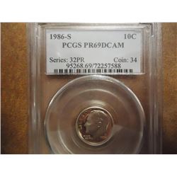 1986-S ROOSEVELT DIME PCGS PR69 DCAM