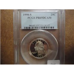 1998-S WASHINGTON QUARTER PCGS PR69 DCAM